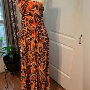 Nine West Vibrant Orange and Black Maxi Dress